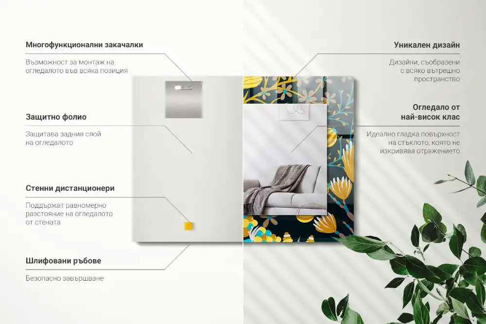 Rectangle decorative mirror Flowers leaves patterns