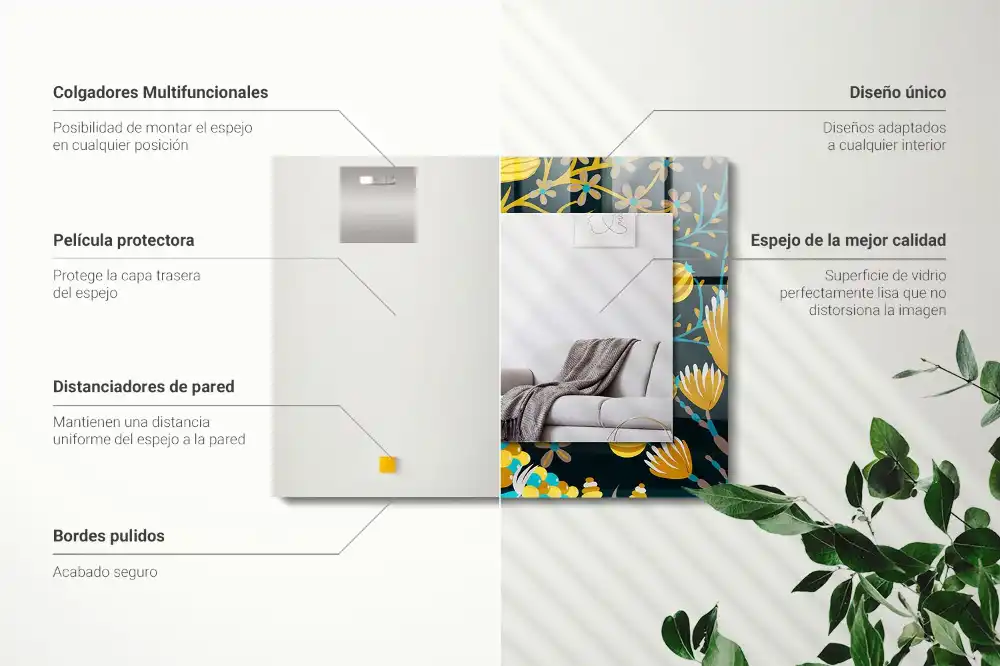 Rectangle decorative mirror Flowers leaves patterns