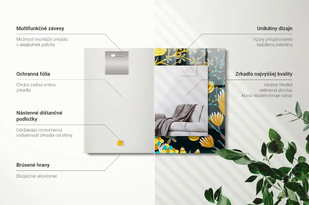 Rectangle decorative mirror Flowers leaves patterns