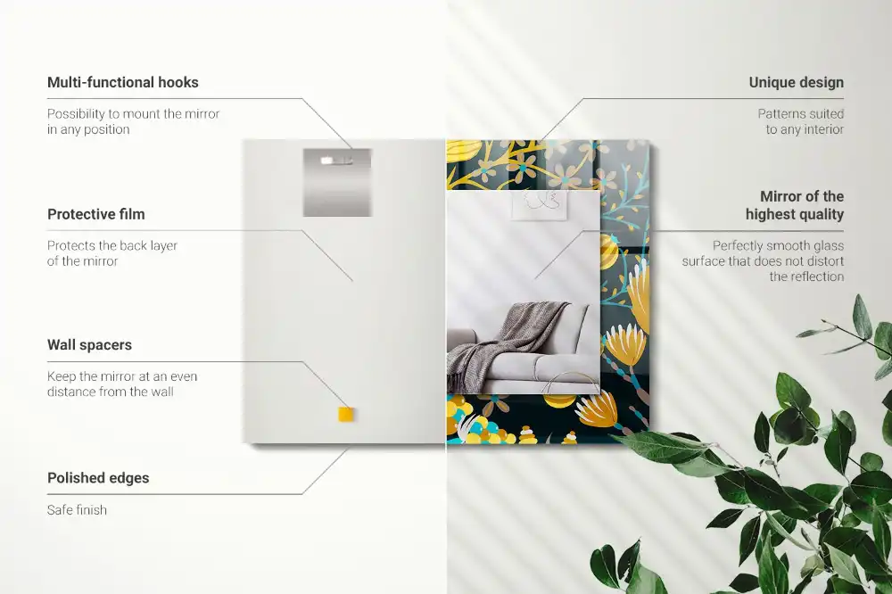 Rectangle decorative mirror Flowers leaves patterns