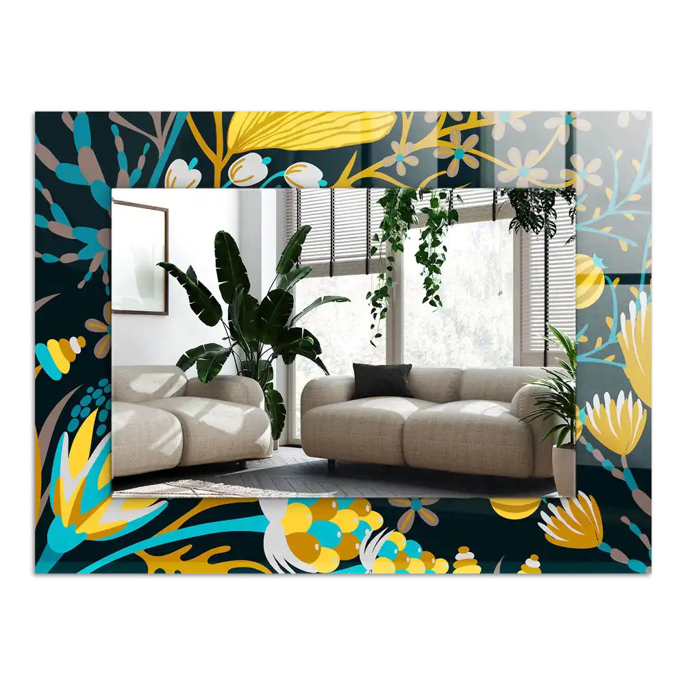 Rectangle decorative mirror Flowers leaves patterns