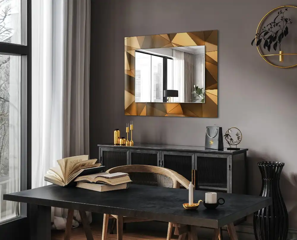 Rectangular wall mirror design Gold geometric patterns