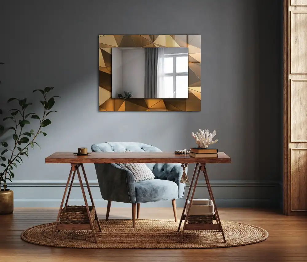Rectangular wall mirror design Gold geometric patterns