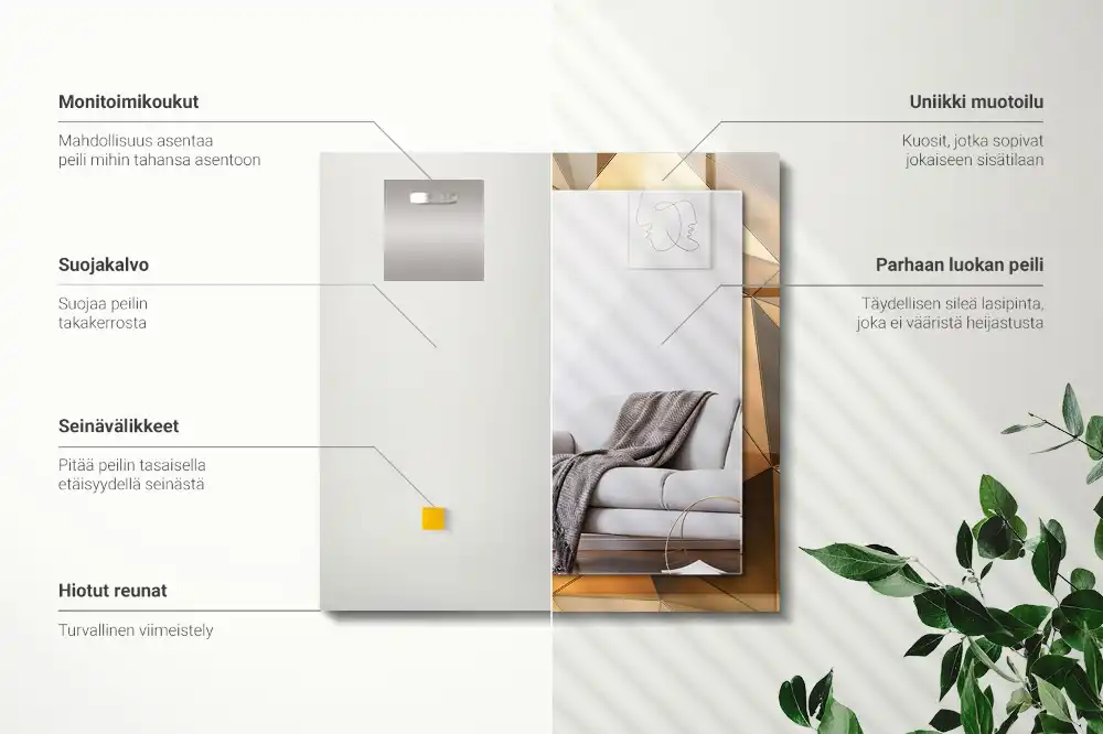 Rectangular wall mirror design Gold geometric patterns