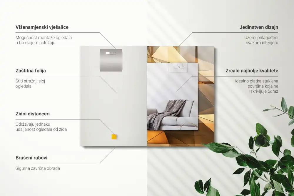 Rectangular wall mirror design Gold geometric patterns