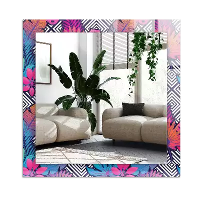 Rectangular decorative mirror Colorful tropical leaves