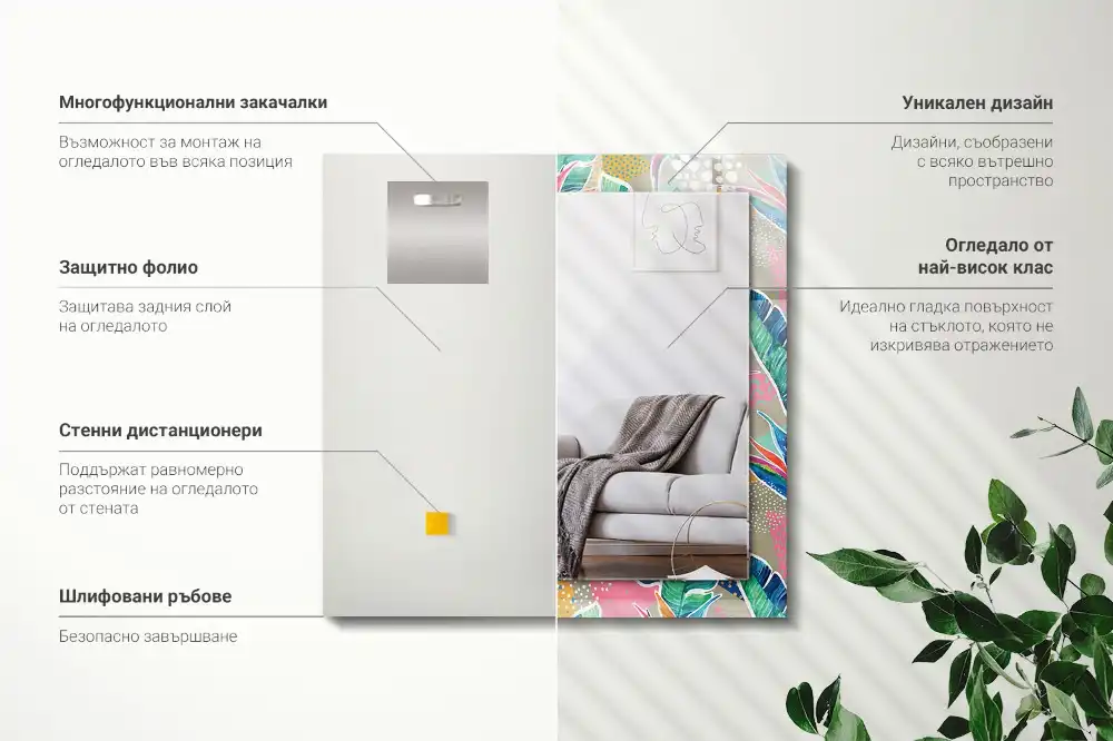 Rectangle decorative mirror Flowers and leaves