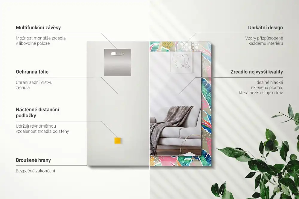 Rectangle decorative mirror Flowers and leaves