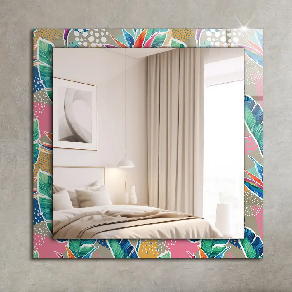Rectangle decorative mirror Flowers and leaves