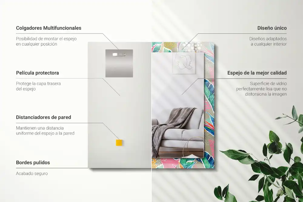 Rectangle decorative mirror Flowers and leaves