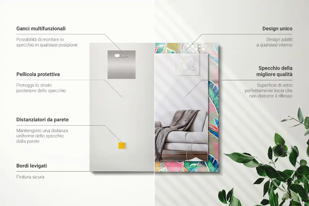 Rectangle decorative mirror Flowers and leaves