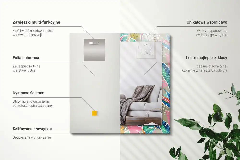 Rectangle decorative mirror Flowers and leaves