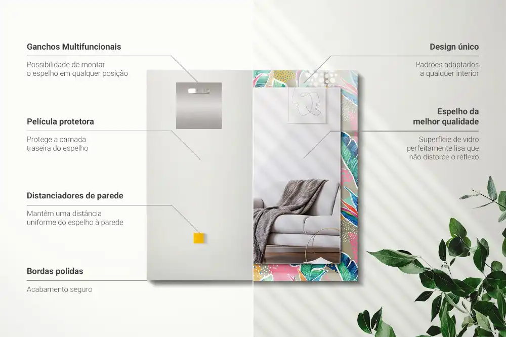 Rectangle decorative mirror Flowers and leaves