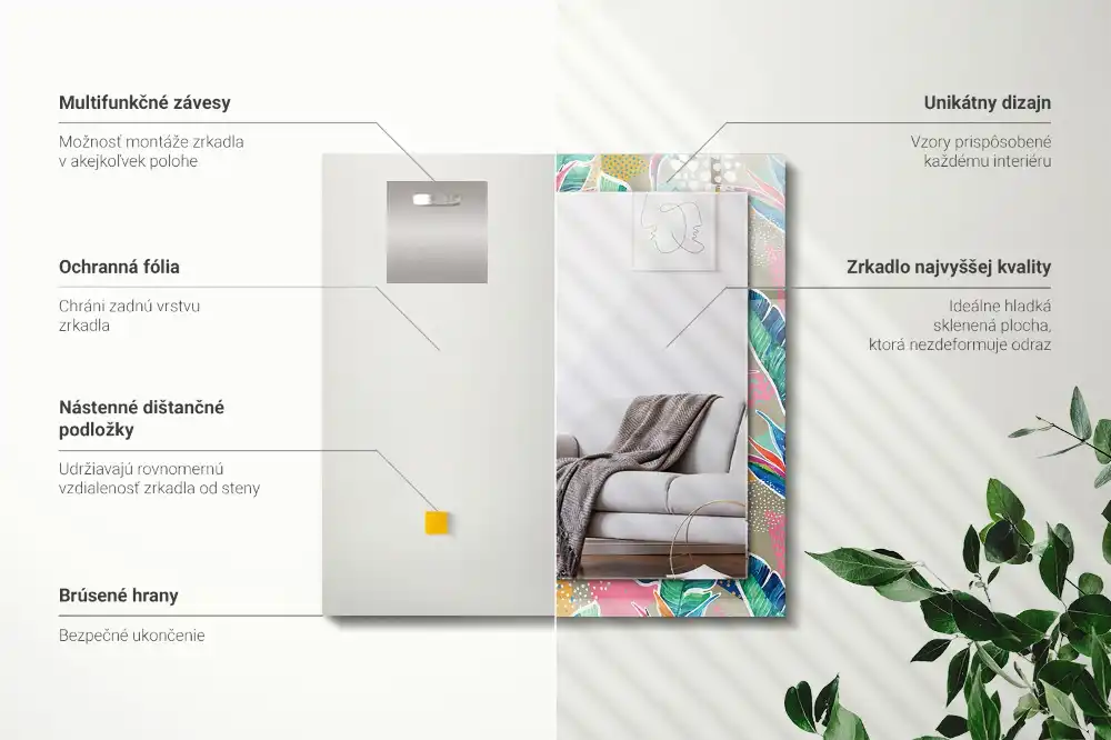 Rectangle decorative mirror Flowers and leaves