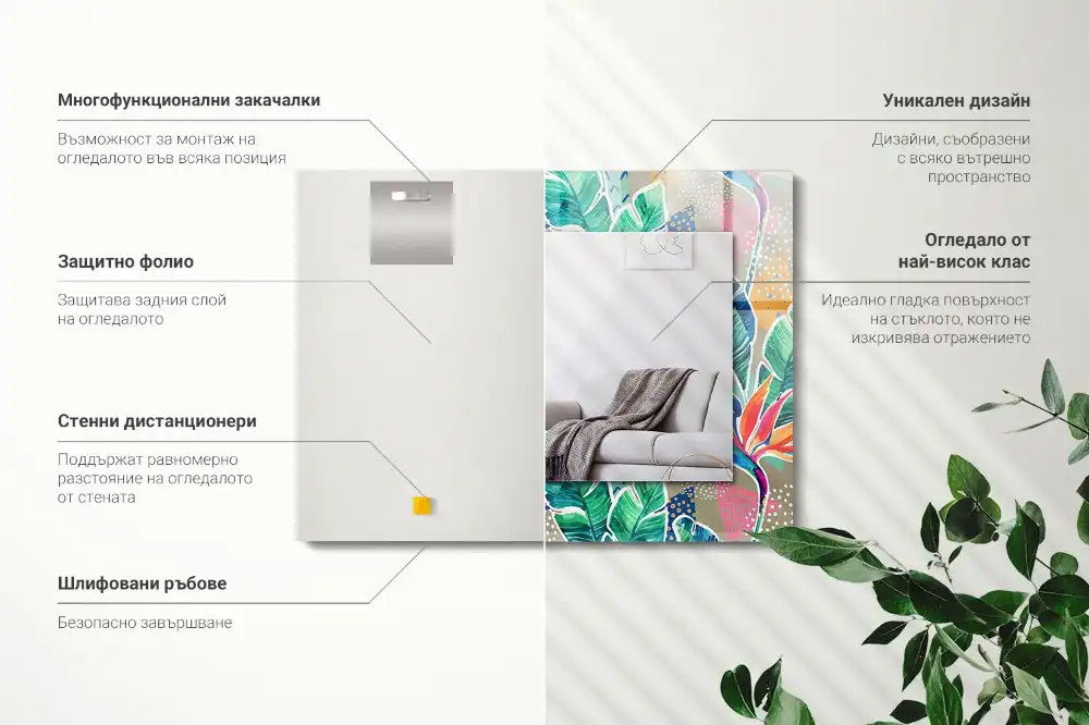 Rectangle decorative mirror Flowers and leaves