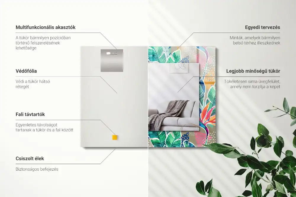 Rectangle decorative mirror Flowers and leaves