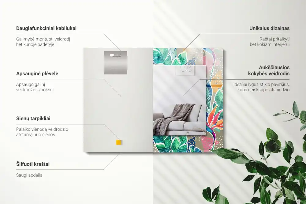 Rectangle decorative mirror Flowers and leaves