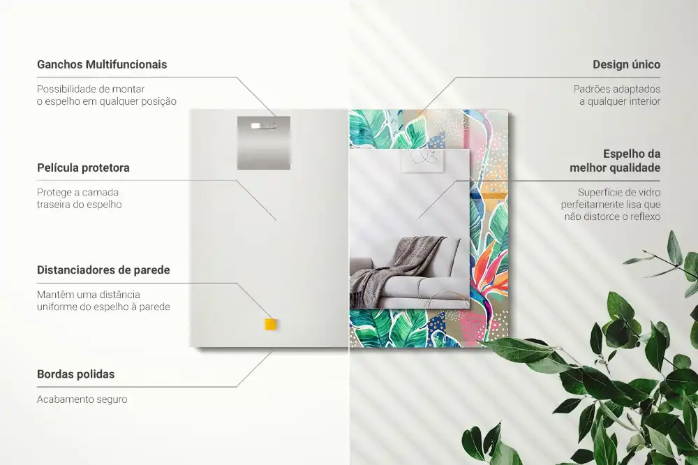 Rectangle decorative mirror Flowers and leaves