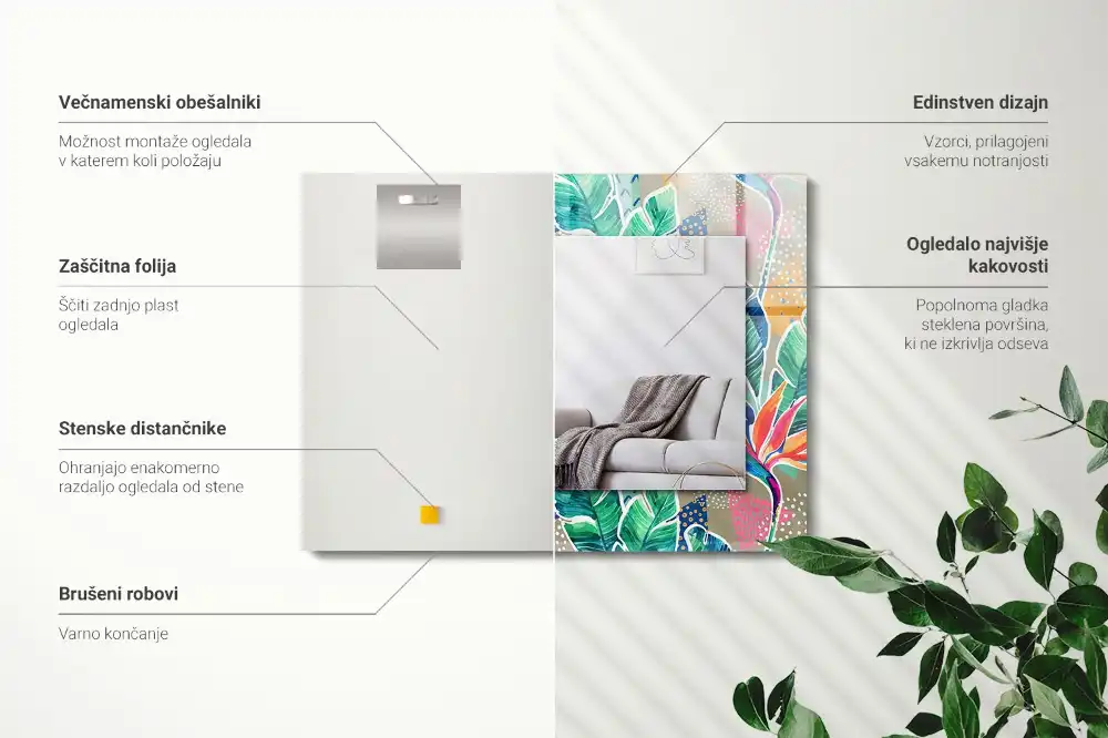 Rectangle decorative mirror Flowers and leaves