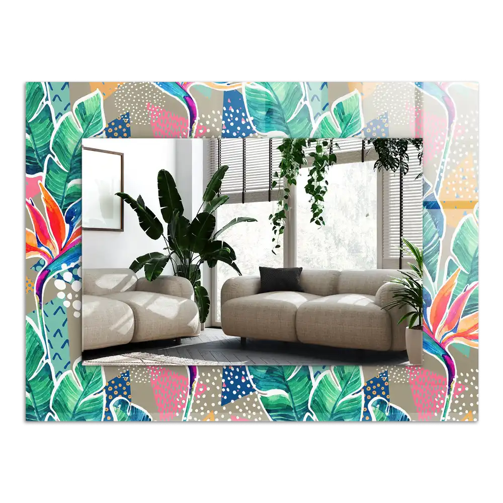 Rectangle decorative mirror Flowers and leaves