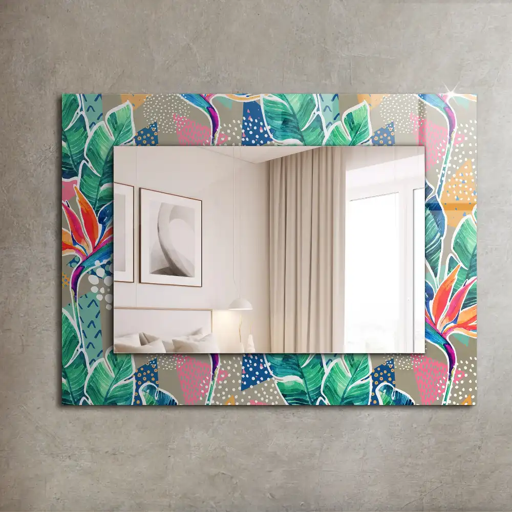 Rectangle decorative mirror Flowers and leaves