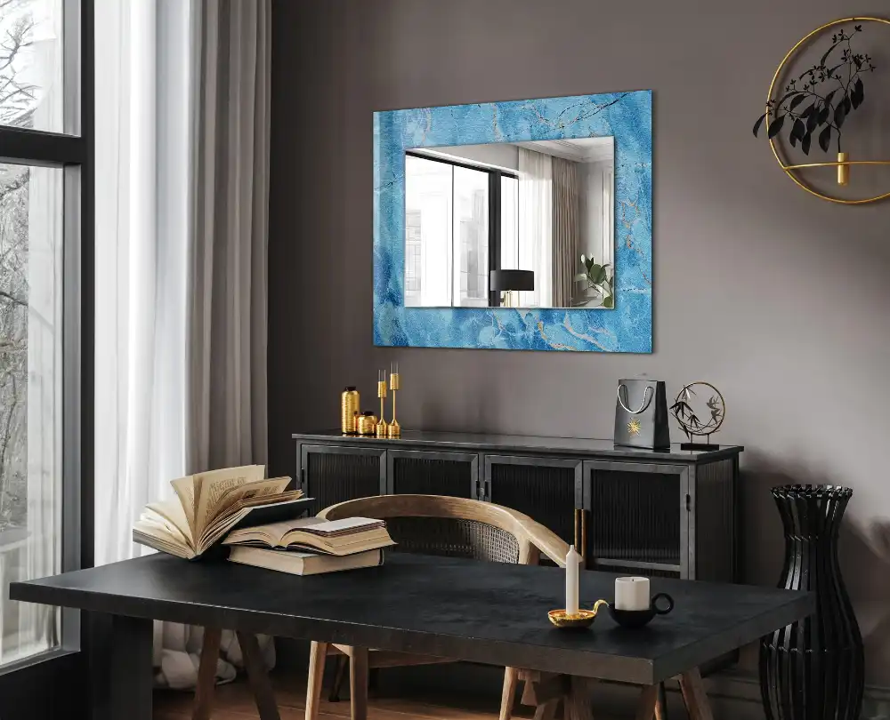 Rectangular wall mirror design Blue marble pattern