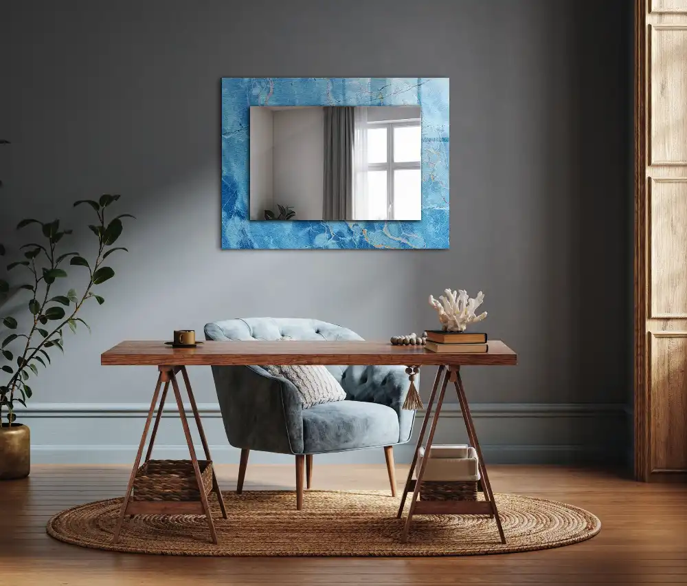 Rectangular wall mirror design Blue marble pattern