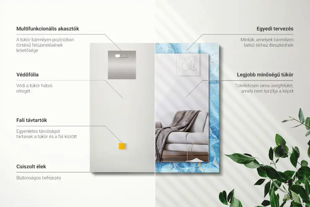 Rectangular wall mirror design Blue marble pattern