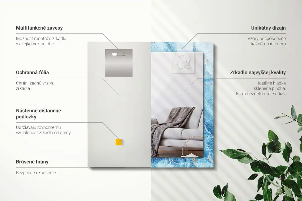 Rectangular wall mirror design Blue marble pattern