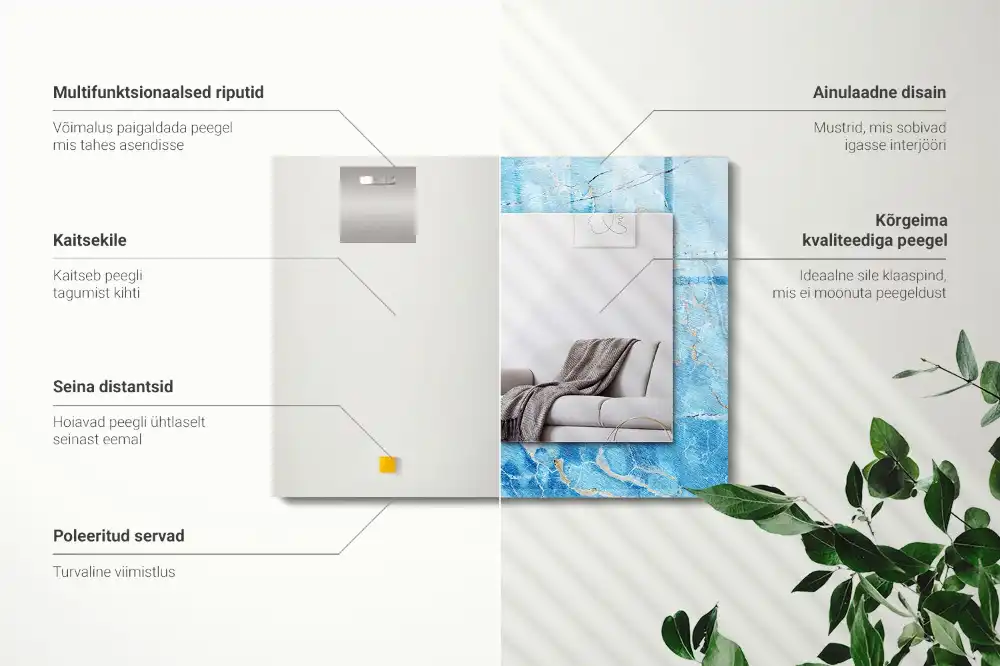 Rectangular wall mirror design Blue marble pattern