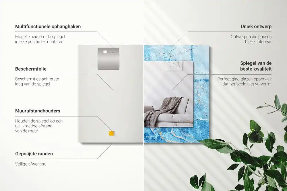 Rectangular wall mirror design Blue marble pattern