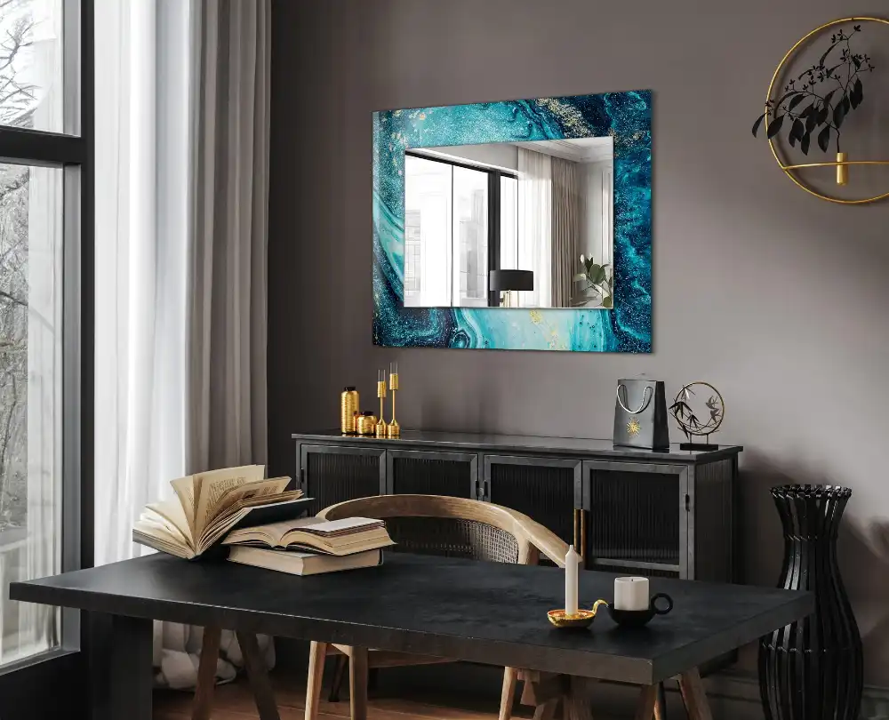 Rectangle decorative mirror Abstract blue art