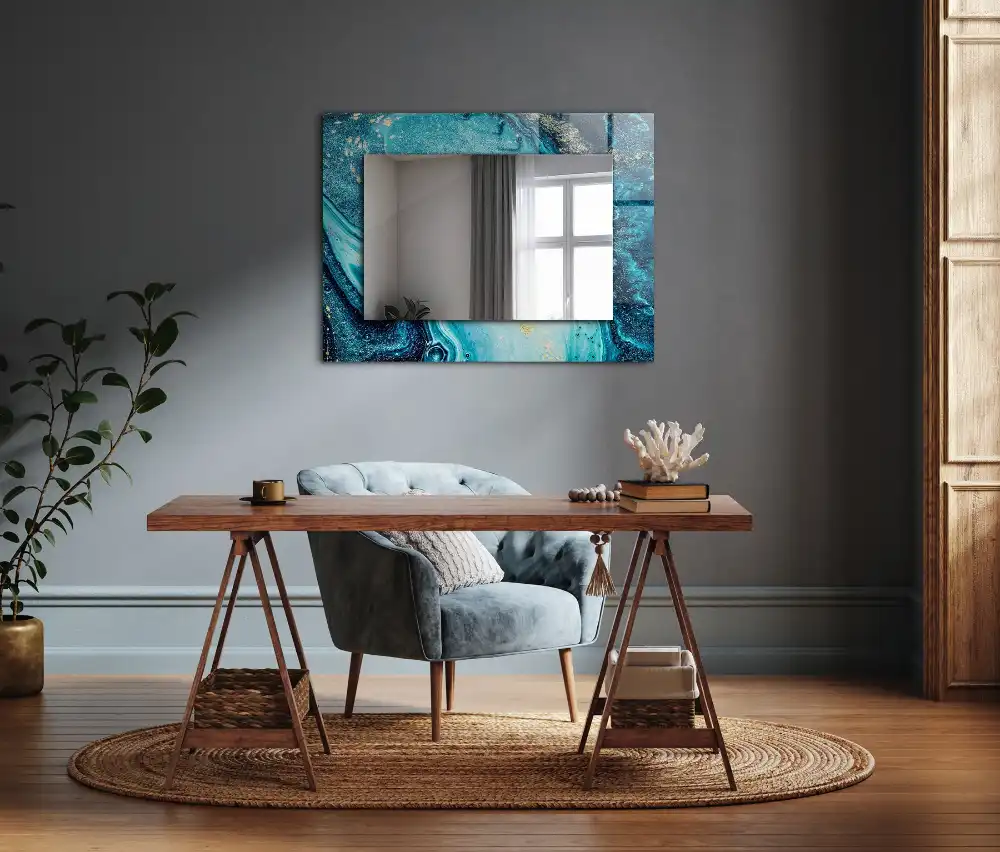 Rectangle decorative mirror Abstract blue art