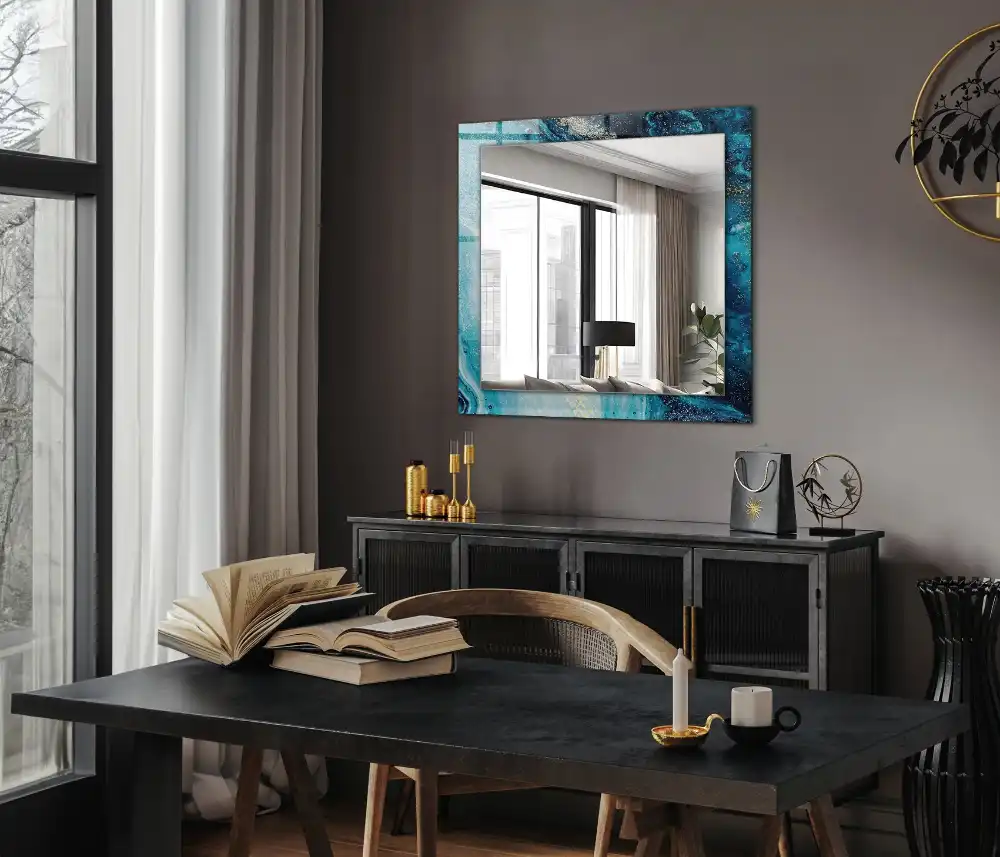Rectangle decorative mirror Abstract blue art