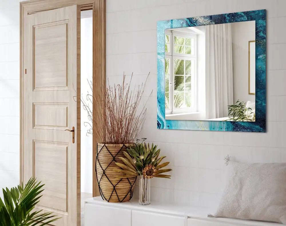 Rectangle decorative mirror Abstract blue art