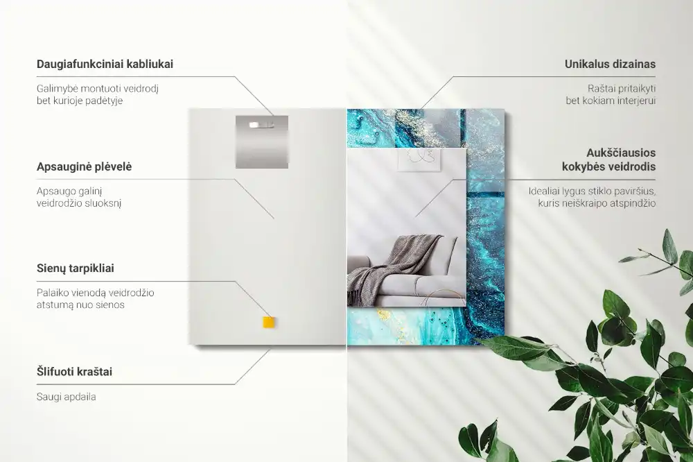 Rectangle decorative mirror Abstract blue art