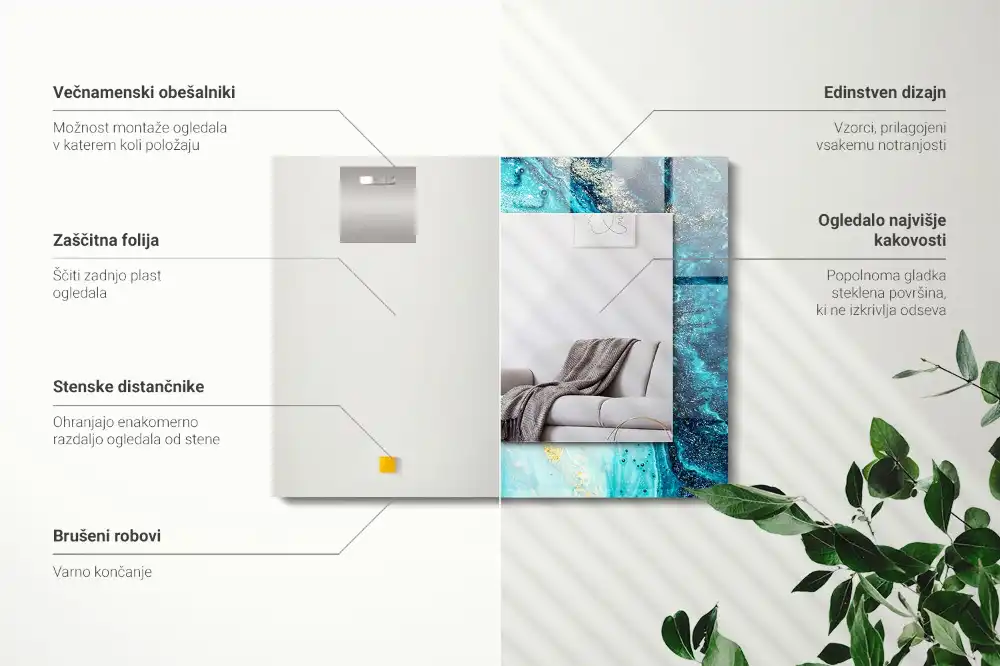 Rectangle decorative mirror Abstract blue art