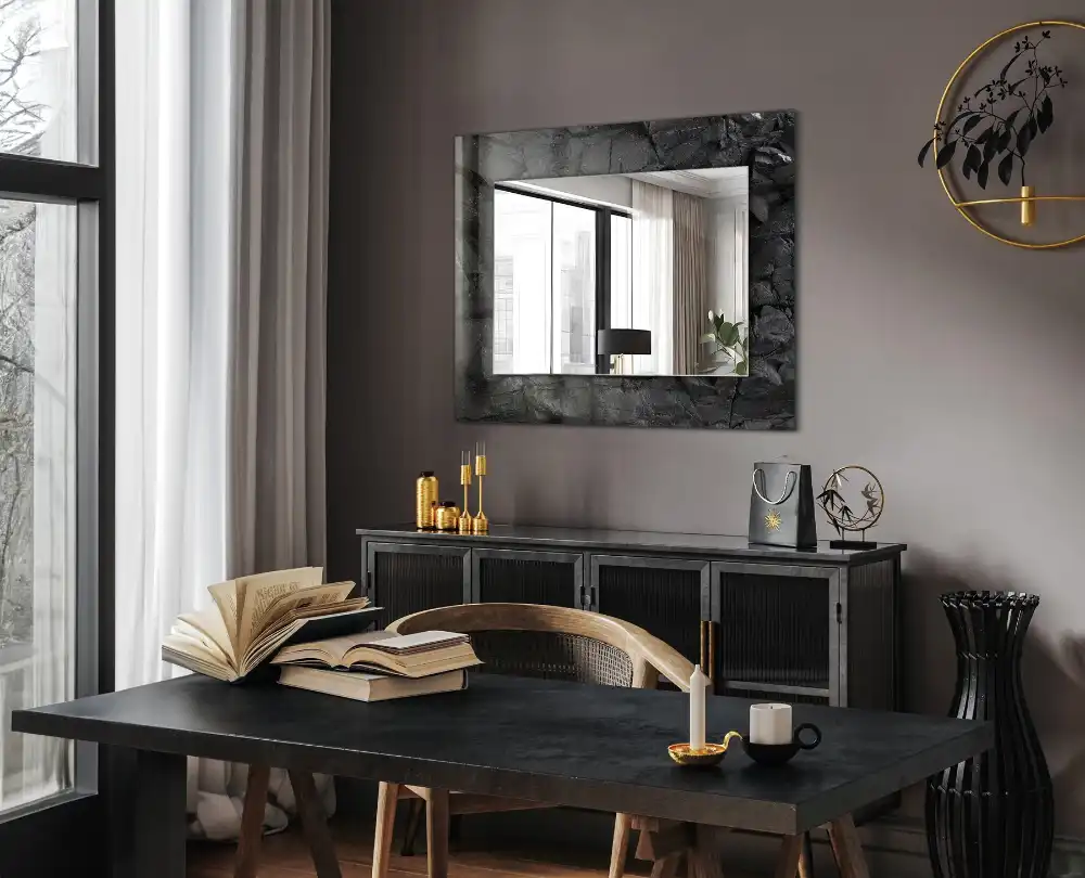 Rectangle decorative mirror Black rock cracks