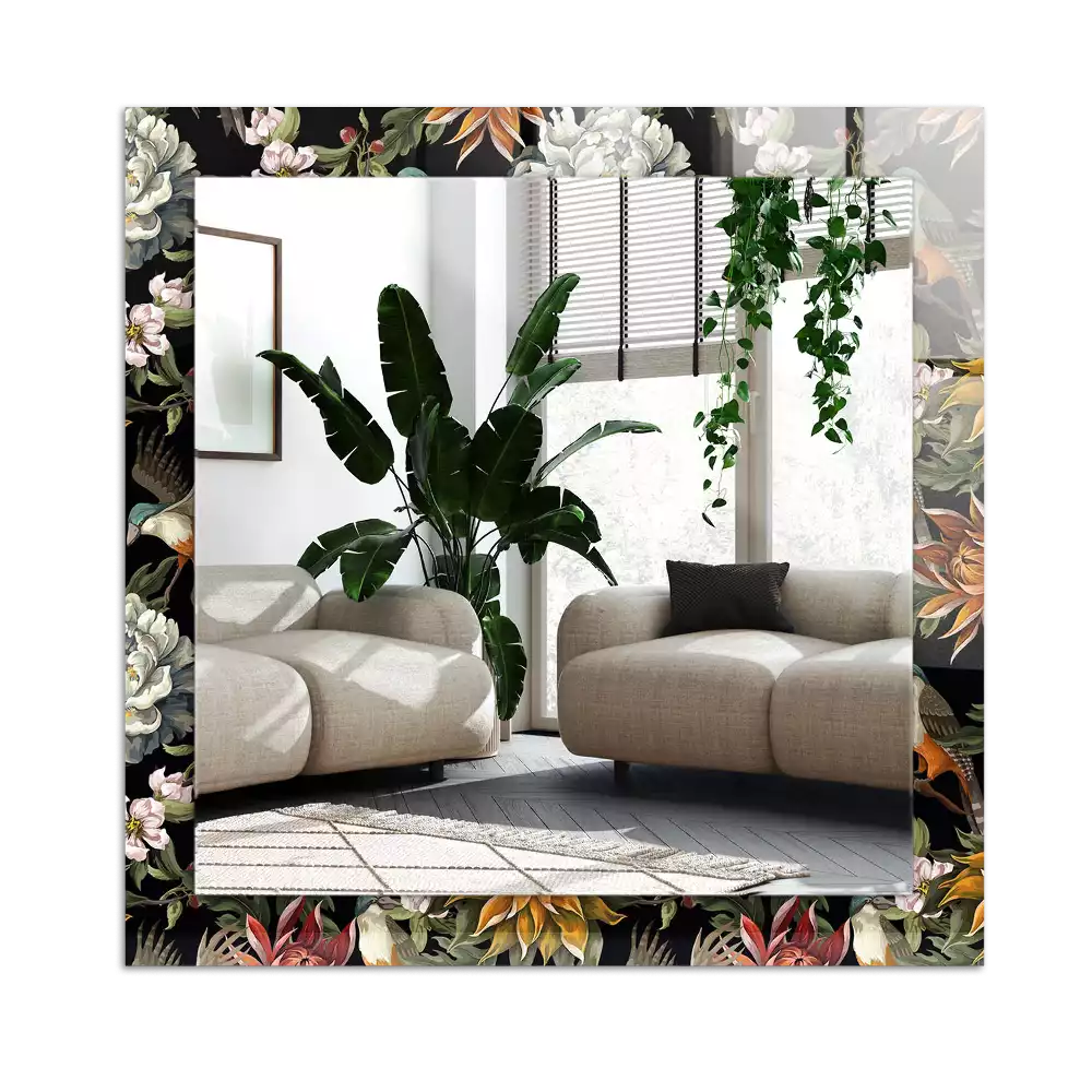 Rectangular wall mirror design Flowers and birds