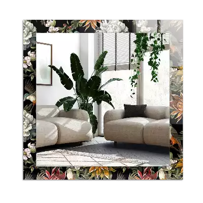 Rectangular wall mirror design Flowers and birds