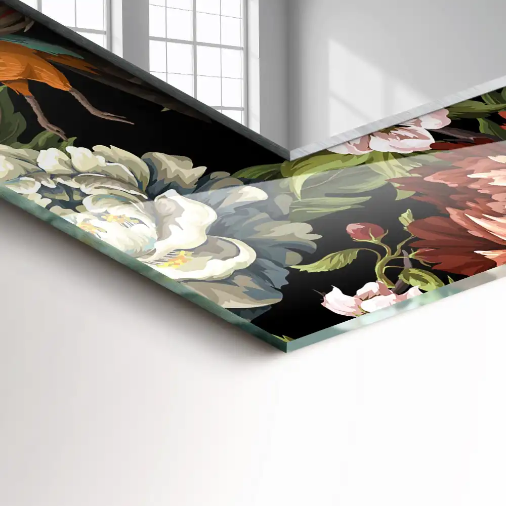 Rectangular wall mirror design Flowers and birds