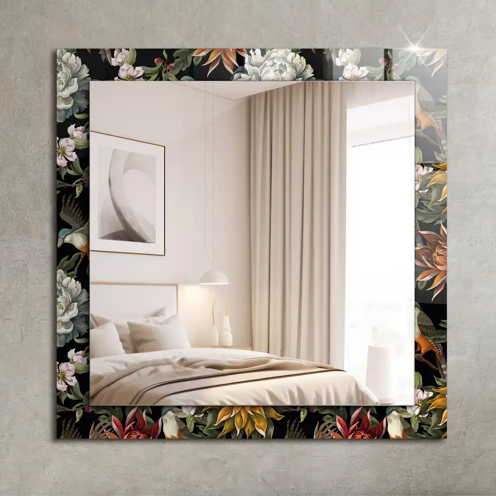 Rectangular wall mirror design Flowers and birds