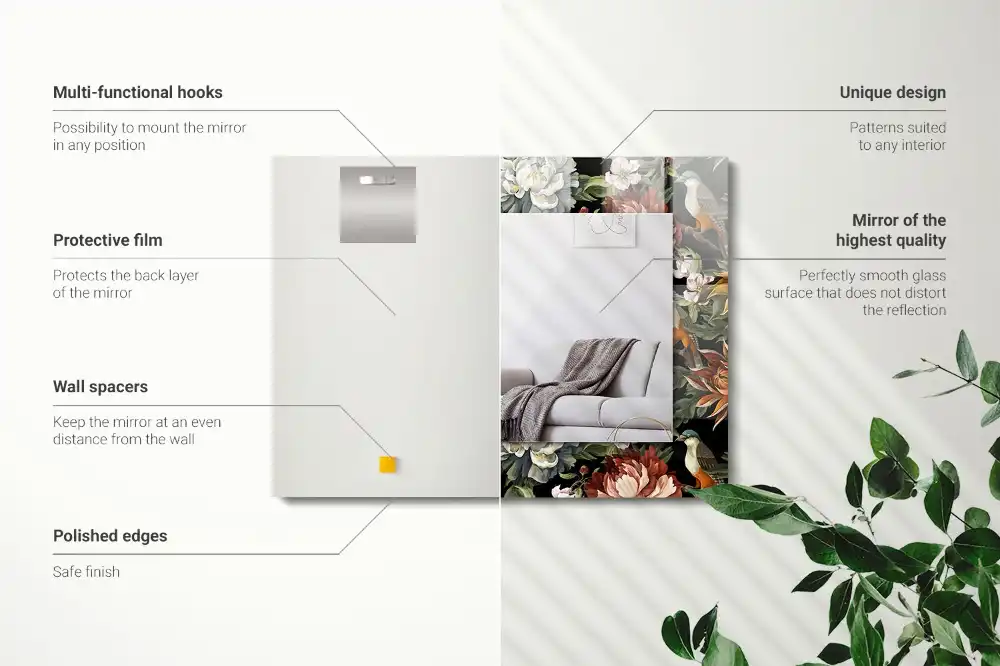 Rectangular wall mirror design Flowers and birds