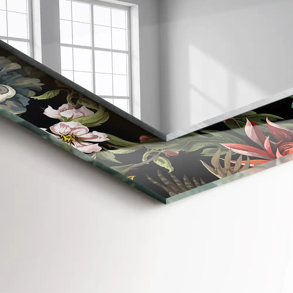 Rectangular wall mirror design Flowers and birds