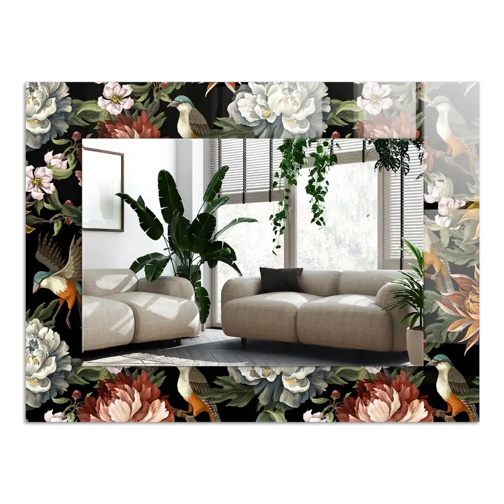 Rectangular wall mirror design Flowers and birds