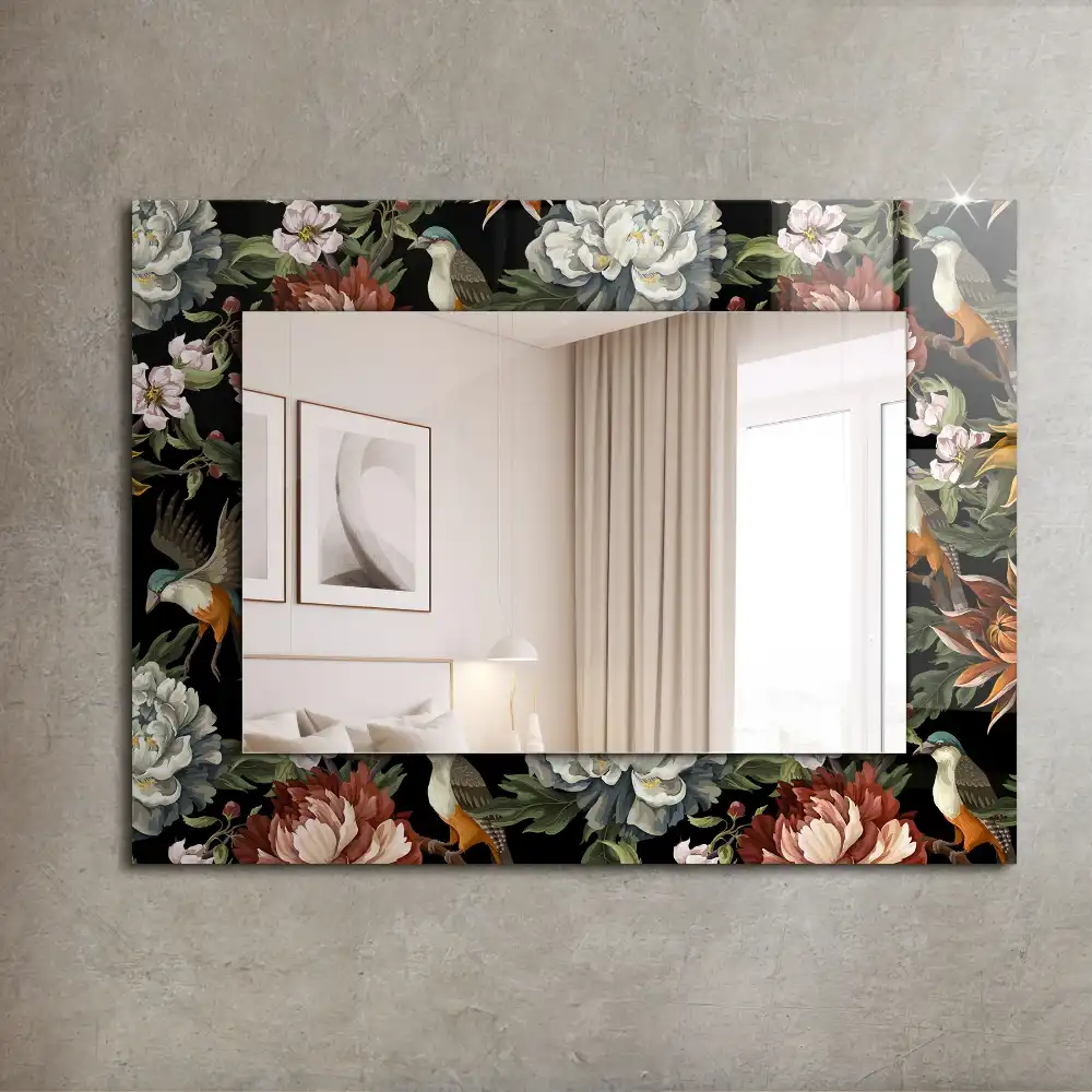 Rectangular wall mirror design Flowers and birds