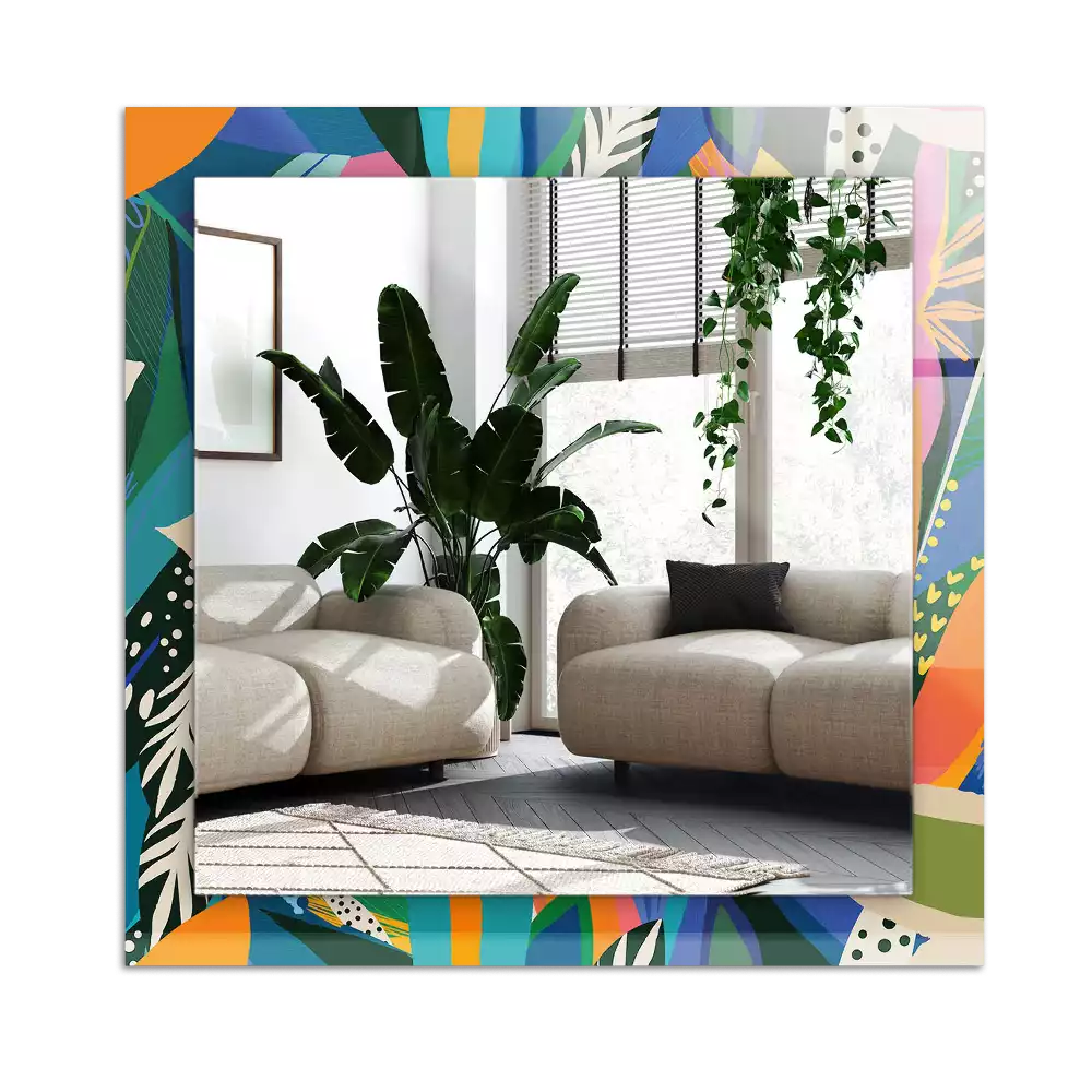 Rectangular wall mirror design Colorful abstract flowers