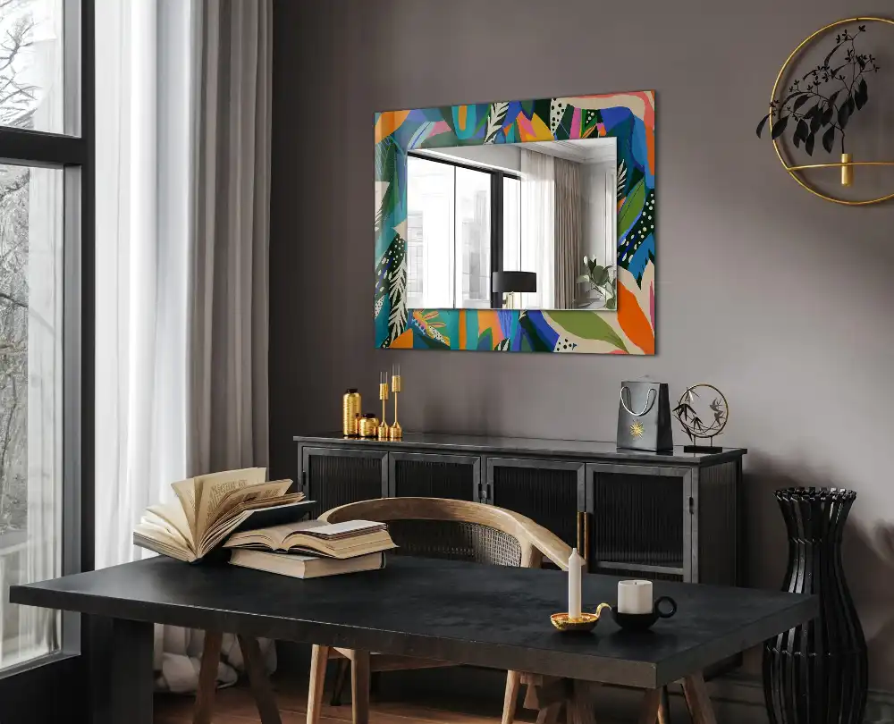 Rectangular wall mirror design Colorful abstract flowers