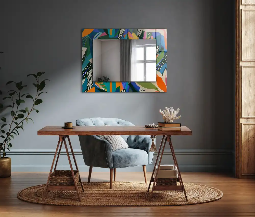 Rectangular wall mirror design Colorful abstract flowers