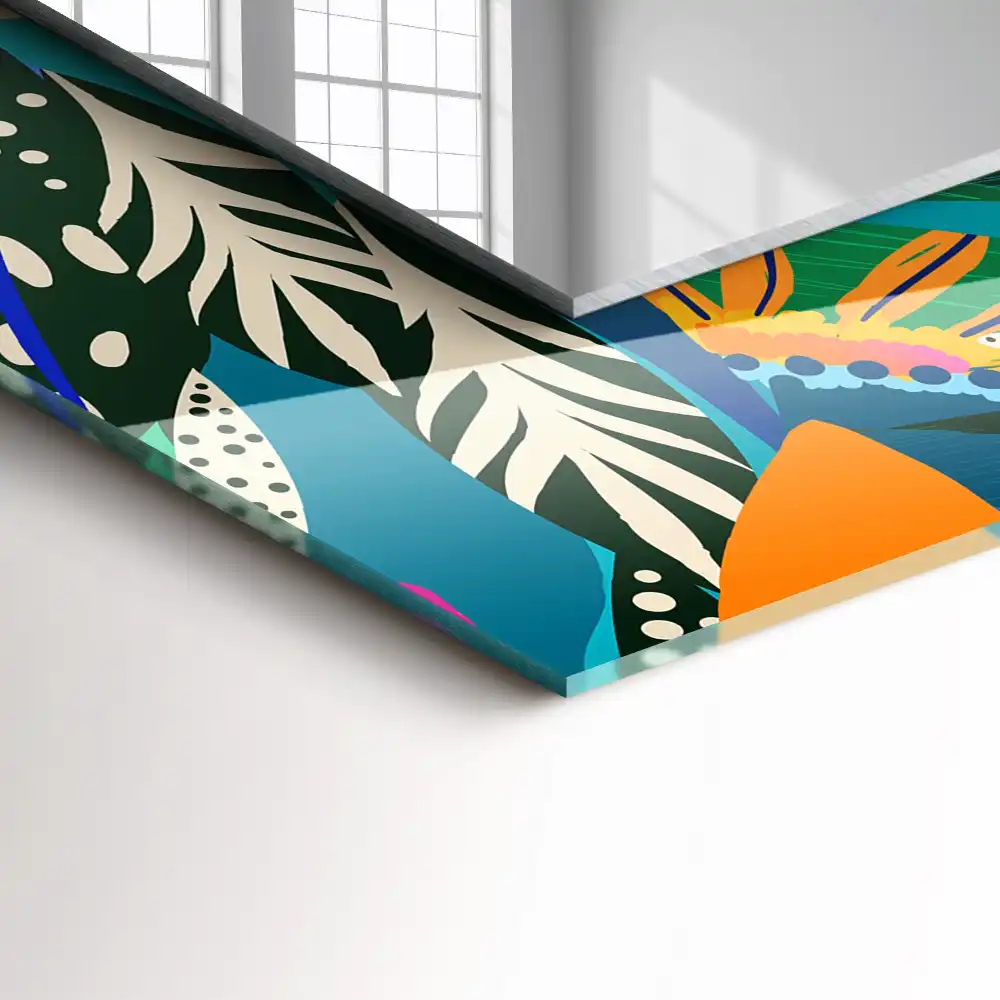 Rectangular wall mirror design Colorful abstract flowers